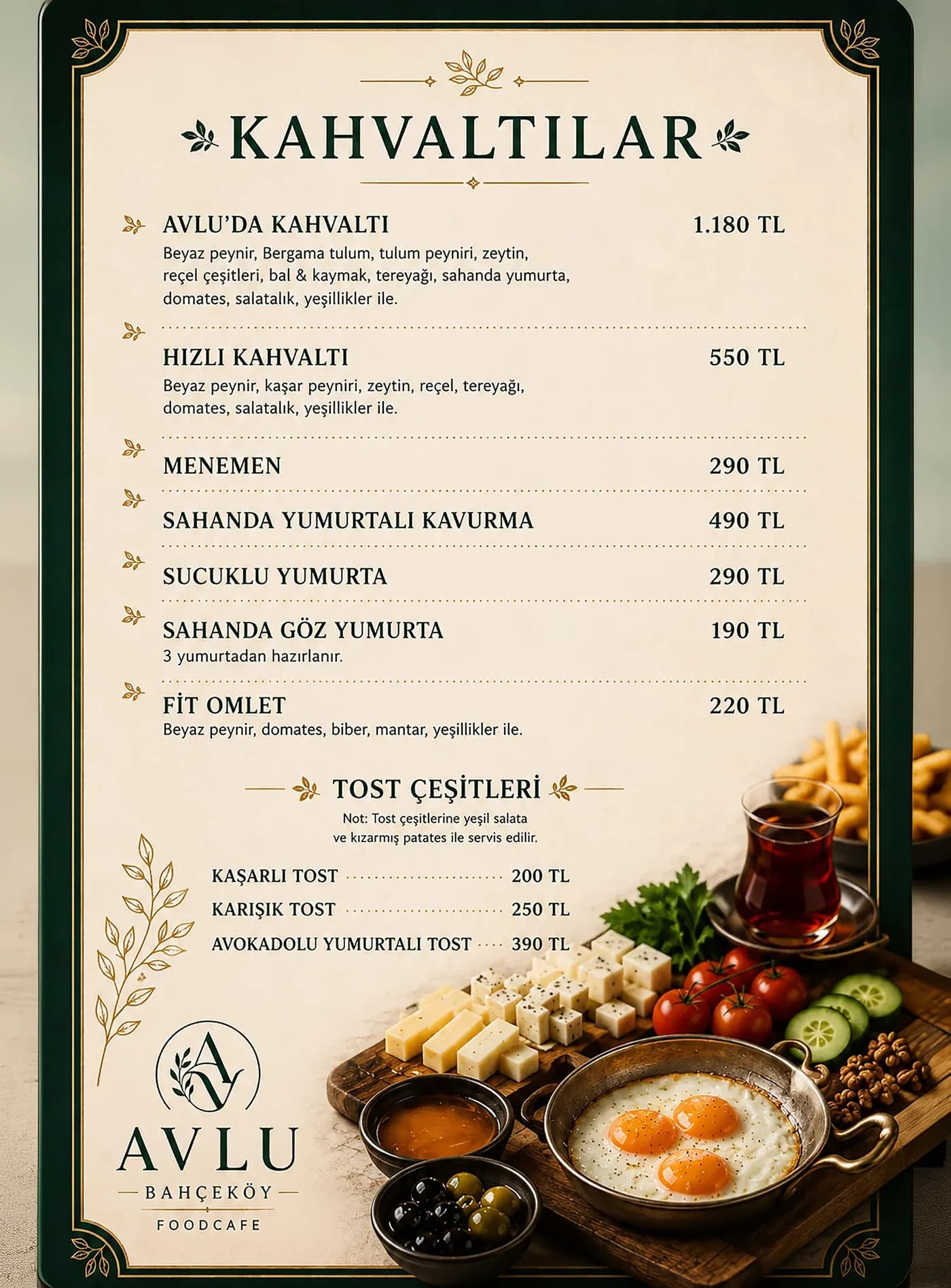 Avlu Bahçeköy Kahvaltı menüsü, ürünler ve fiyatları